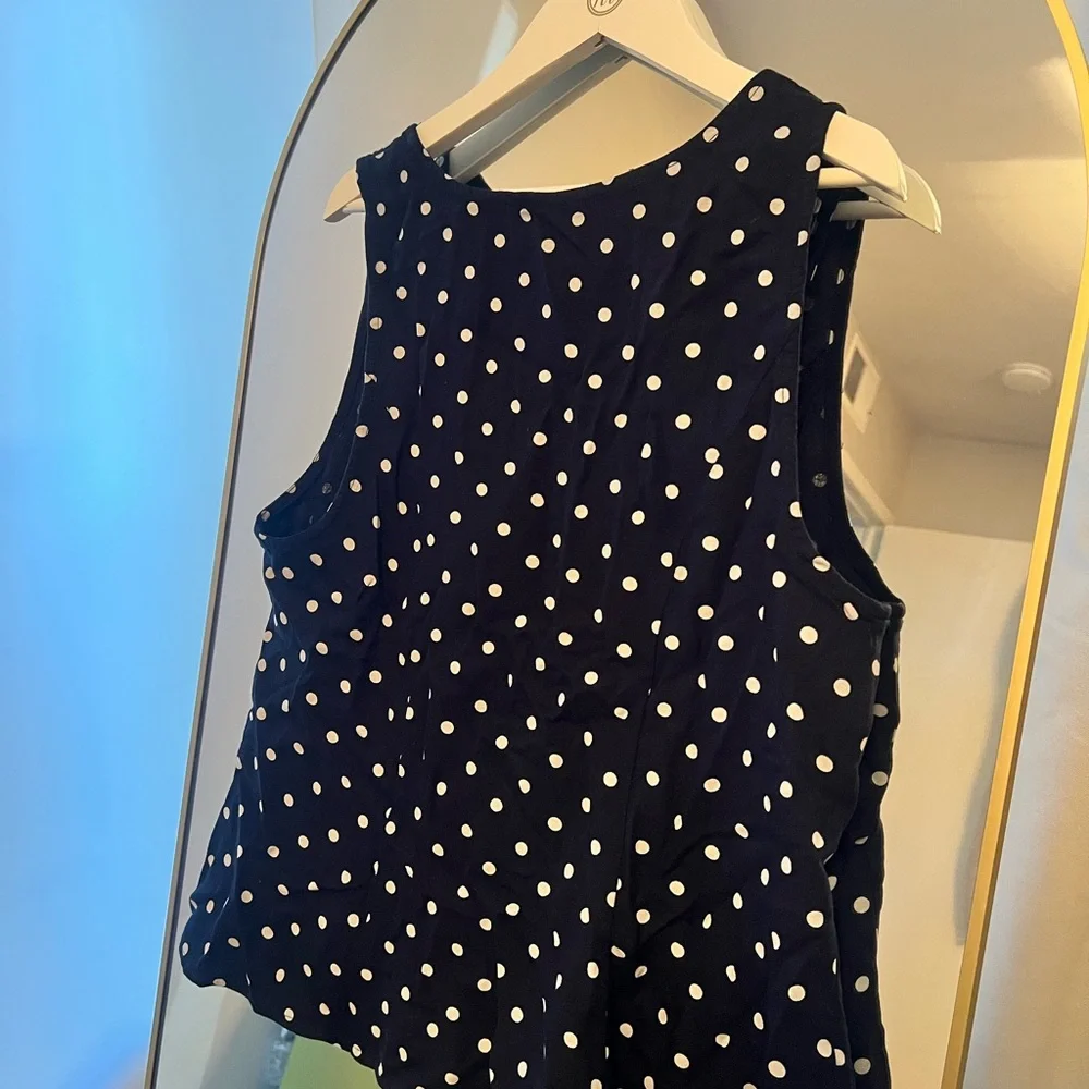Polka Dot Sleeveless Top - Navy and White - Picture 2 of 3